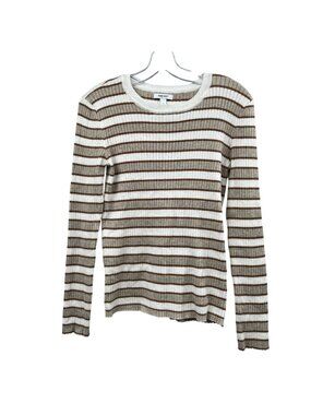 Nine West Womens Metallic Striped Sweater Gold/Multi Lightweight Size Large